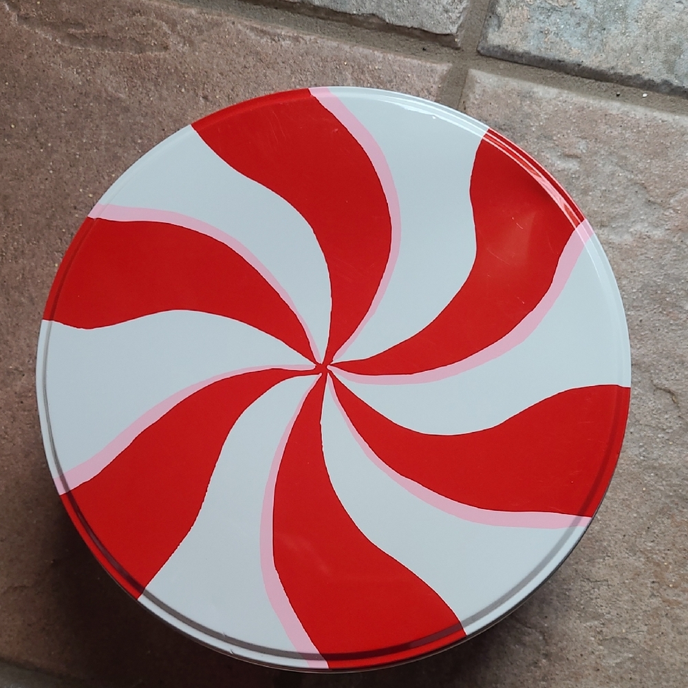 New! Red and White Peppermint Swirl Decorative Metal Tin